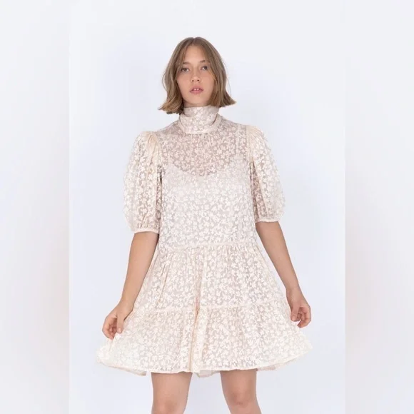 Sabina Musayev Brie Floral Burnout Dress with Large Bow 🪽 Medium NWOT